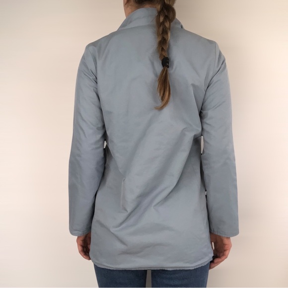 Eileen Fisher Cotton Long Jacket Zip‎ Up Blue Italian Collar - Picture 5 of 9